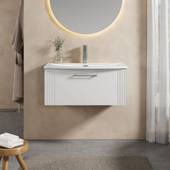 [BFPF196G] Belvide Retro Partial Fluted 1 Drawer Wall Hung Vanity Basin Unit with Curved Basin, Choice of Size and Colour - Lifestyle 1