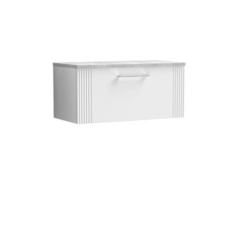 [BFPF196LBG] Belvide Retro Partial Fluted 1 Drawer Wall Hung Vanity Unit with Bellato Grey Laminate Worktop, Choice of Size and Colour - Cutout