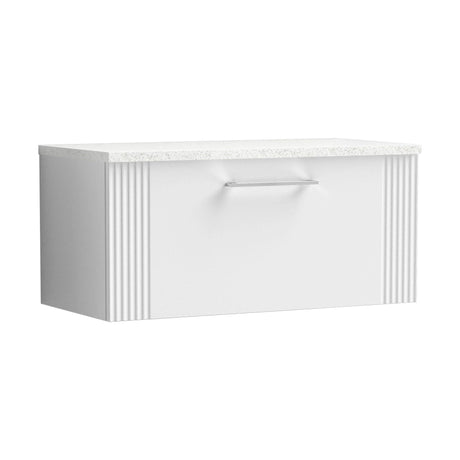[BFPF196LSW] Belvide Retro Partial Fluted 1 Drawer Wall Hung Vanity Unit with Sparkling White Laminate Worktop, Choice of Size and Colour - Cutout