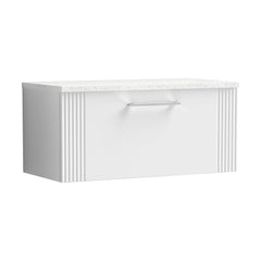 [BFPF196LSW] Partial Fluted 1 Drawer Wall Hung Vanity Unit with Sparkling White Laminate Worktop - 800mm - Satin White - Cutout