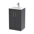 [BFPF2201B] Winshill Contemporary 2 Door Floor Standing Vanity Unit with Minimalist Basin, Woodgrain Dark Grey, 500mm - Cutout