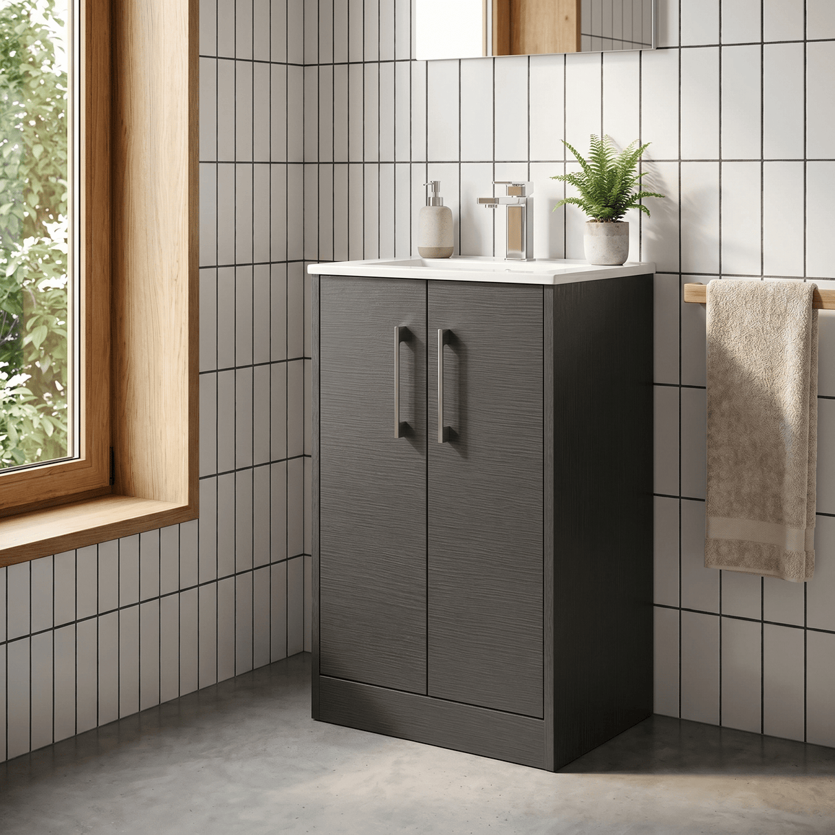 [BFPF2201B] Winshill Contemporary 2 Door Floor Standing Vanity Unit with Minimalist Basin - Choice of Size and Colour