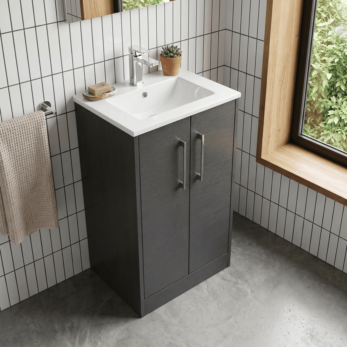 [BFPF2201B] Winshill Contemporary 2 Door Floor Standing Vanity Unit with Minimalist Basin - Choice of Size and Colour