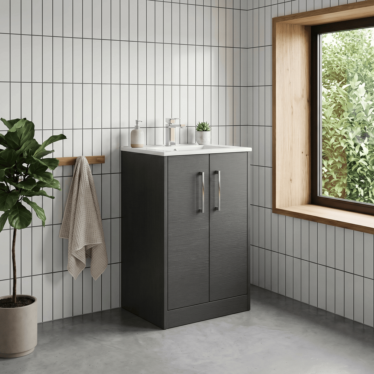 [BFPF2201B] Winshill Contemporary 2 Door Floor Standing Vanity Unit with Minimalist Basin - Choice of Size and Colour