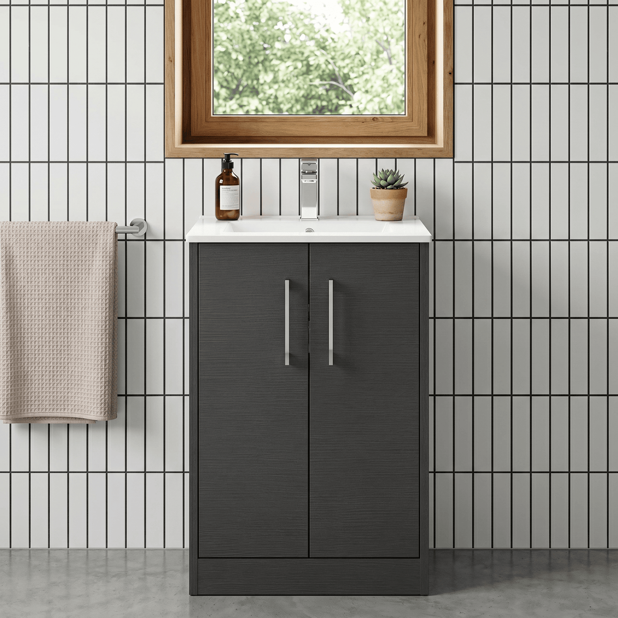 [BFPF2201B] Winshill Contemporary 2 Door Floor Standing Vanity Unit with Minimalist Basin - Choice of Size and Colour - Silo