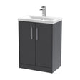 [BFPF2203A] Winshill Contemporary 2 Door Floor Standing Vanity Unit with Mid-Edge Basin, Woodgrain Dark Grey, 600mm - Cutout