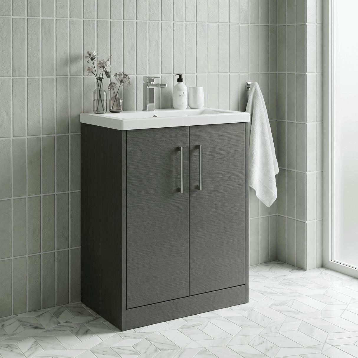 [BFPF2203A] Winshill Contemporary 2 Door Floor Standing Vanity Basin Unit with Mid-Edge Basin, Choice of Size and Colour