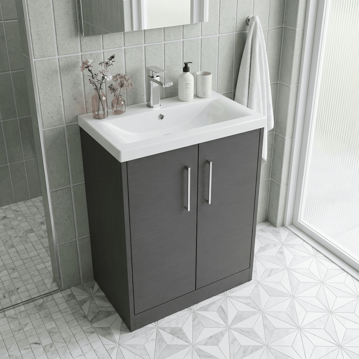 [BFPF2203A] Winshill Contemporary 2 Door Floor Standing Vanity Basin Unit with Mid-Edge Basin, Choice of Size and Colour