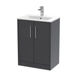 [BFPF2203B] Winshill Contemporary 2 Door Floor Standing Vanity Unit with Minimalist Basin, Woodgrain Dark Grey, 600mm - Cutout
