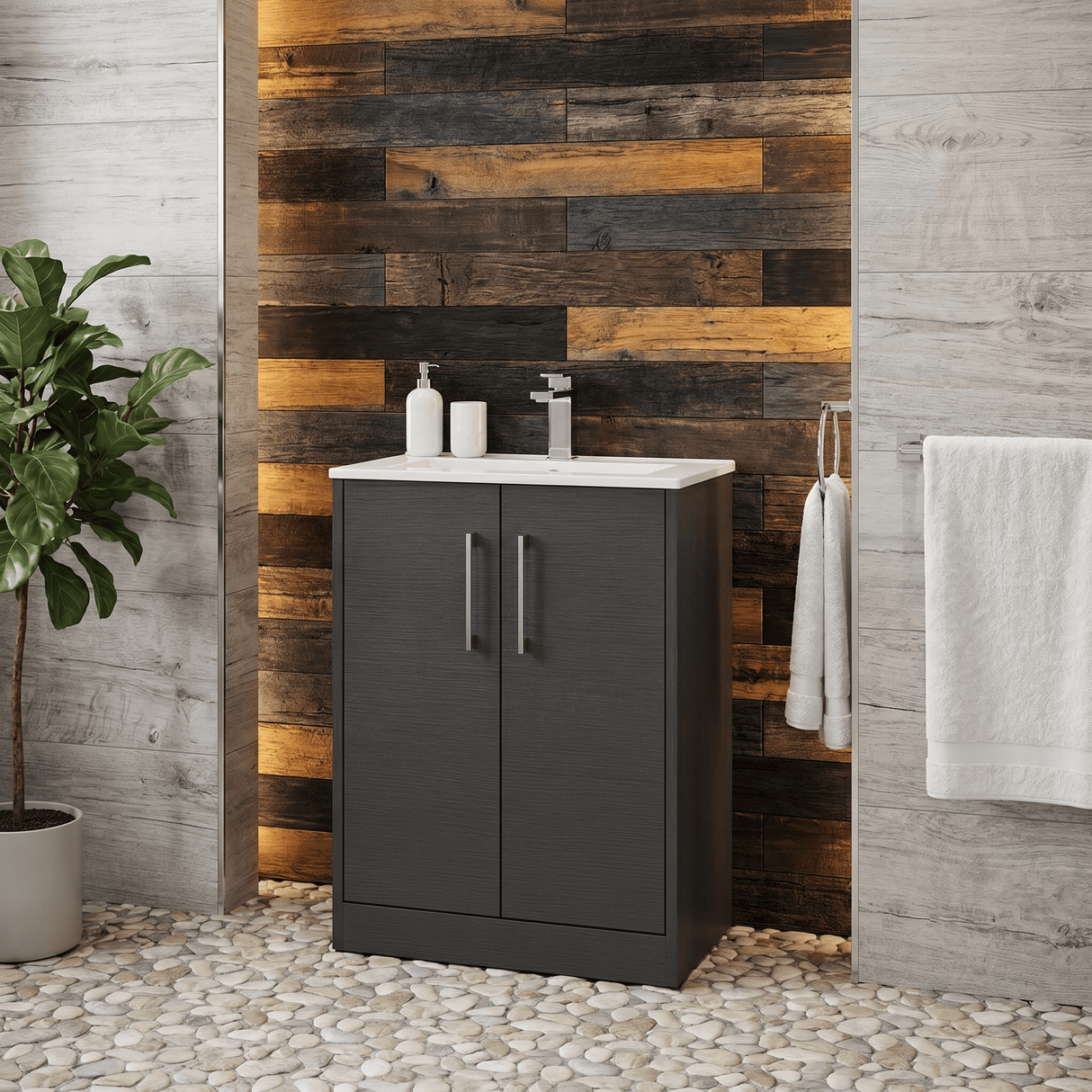 [BFPF2203B] Winshill Contemporary 2 Door Floor Standing Vanity Unit with Minimalist Basin - Choice of Size and Colour