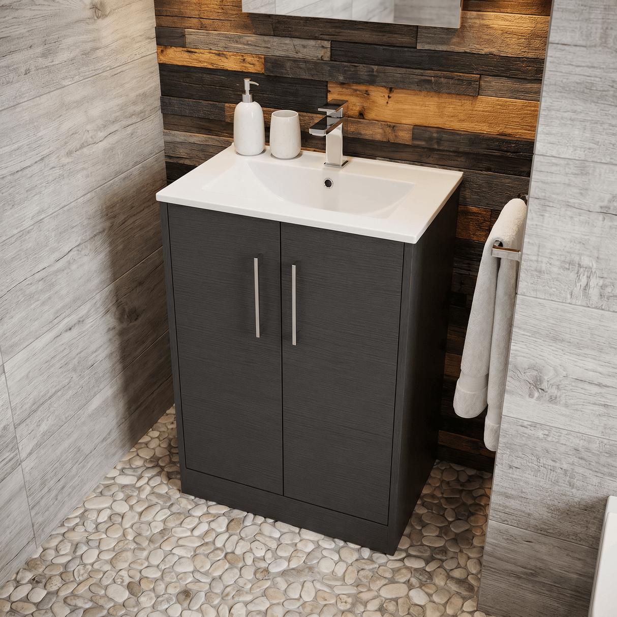 [BFPF2203B] Winshill Contemporary 2 Door Floor Standing Vanity Unit with Minimalist Basin - Choice of Size and Colour