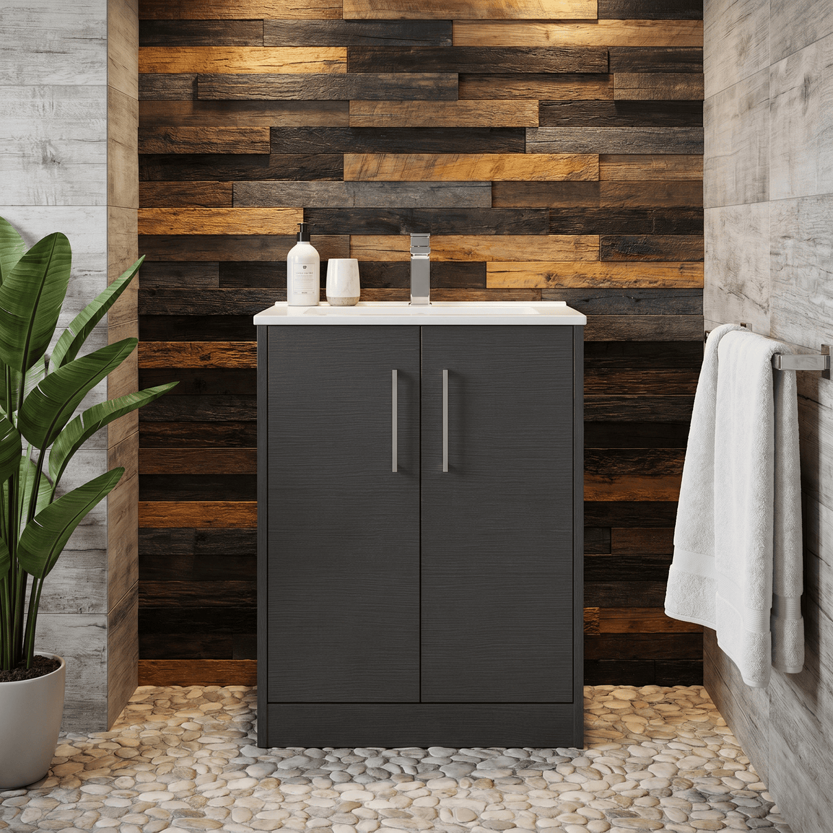[BFPF2203B] Winshill Contemporary 2 Door Floor Standing Vanity Unit with Minimalist Basin - Choice of Size and Colour - Silo