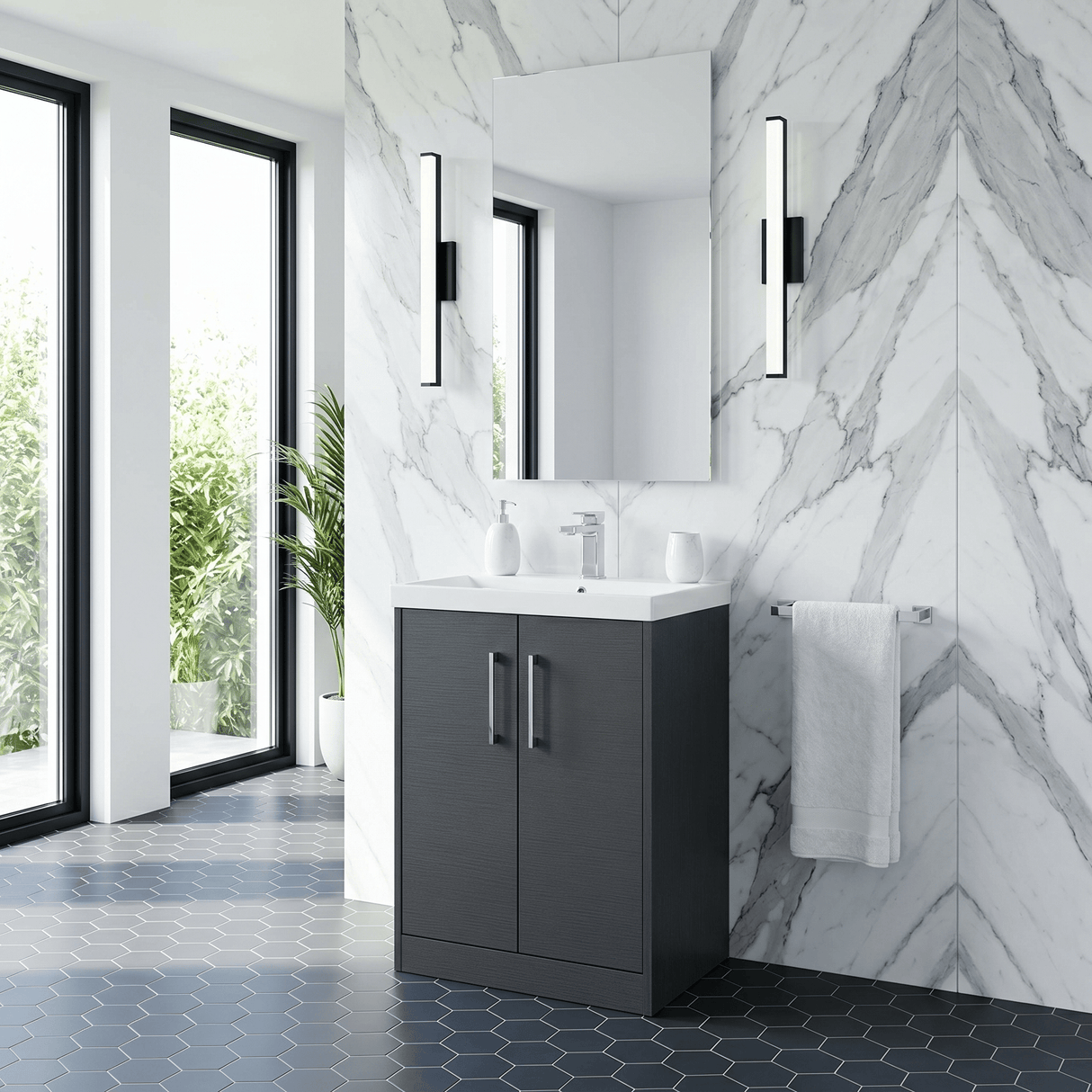 [BFPF2203D] Winshill Contemporary 2 Door Floor Standing Vanity Unit with Thin Edge Basin - Choice of Size and Colour