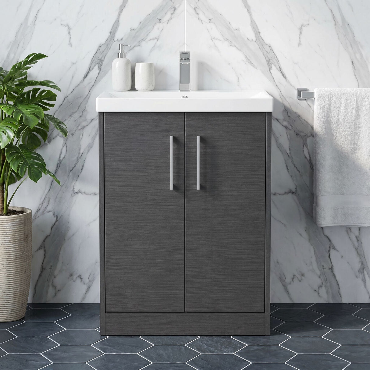 [BFPF2203D] Winshill Contemporary 2 Door Floor Standing Vanity Unit with Thin Edge Basin - Choice of Size and Colour - Silo