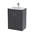 [BFPF2203G] Winshill Contemporary 2 Door Floor Standing Vanity Unit with Curved Basin, Woodgrain Dark Grey, 600mm - Cutout