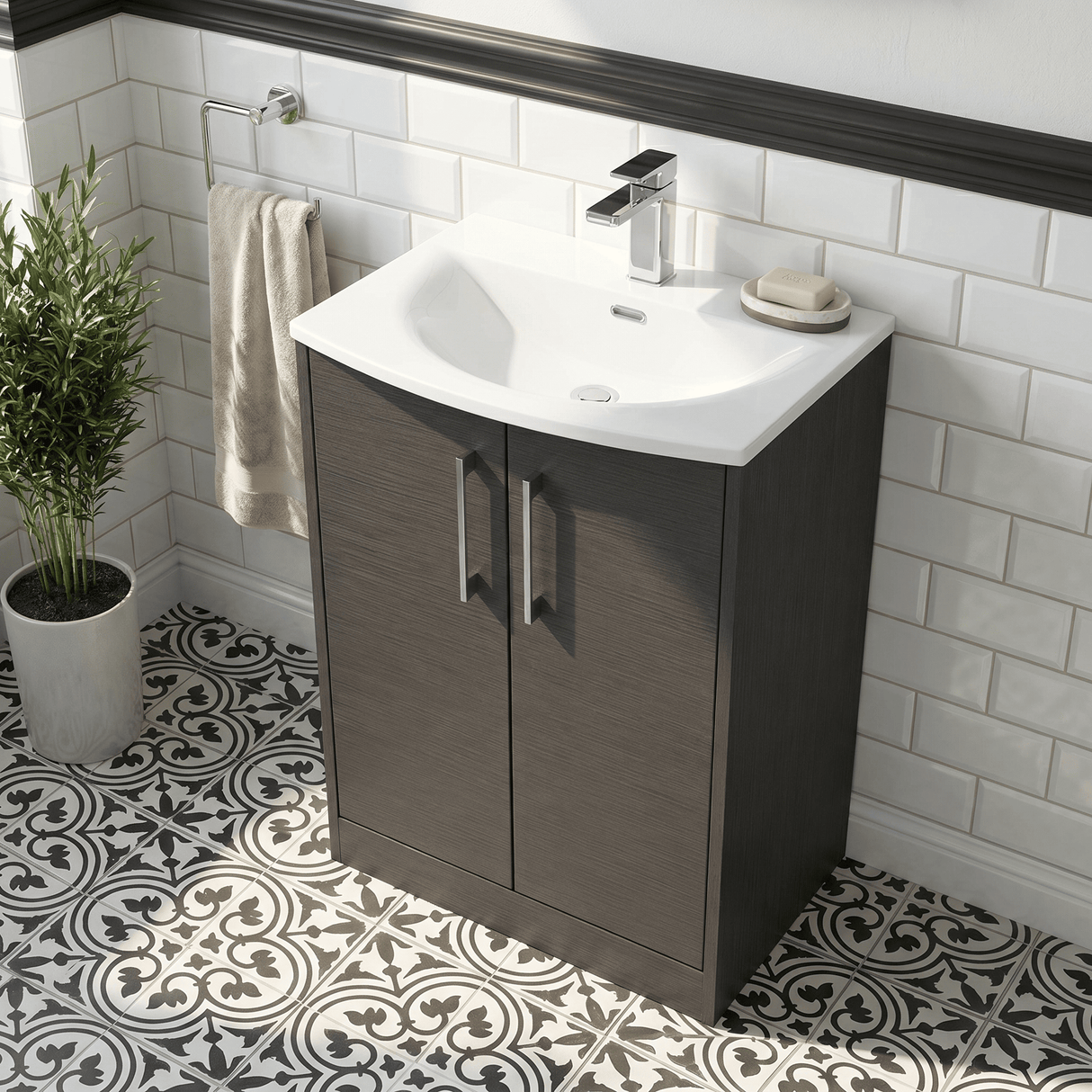 [BFPF2203G] Winshill Contemporary 2 Door Floor Standing Vanity Unit with Curved Basin - Choice of Size and Colour