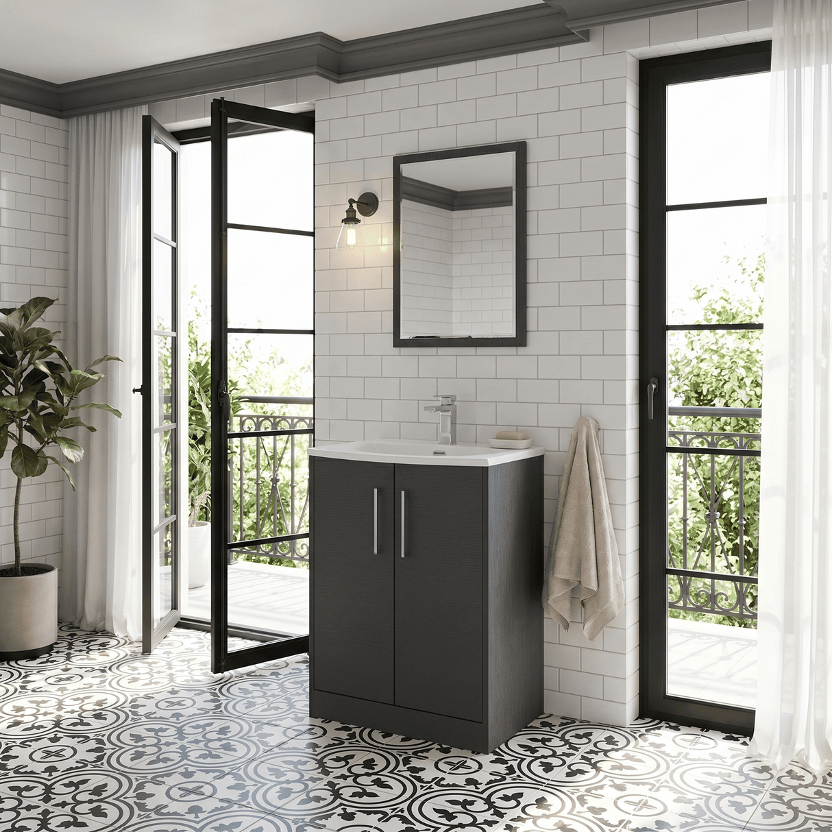 [BFPF2203G] Winshill Contemporary 2 Door Floor Standing Vanity Unit with Curved Basin - Choice of Size and Colour