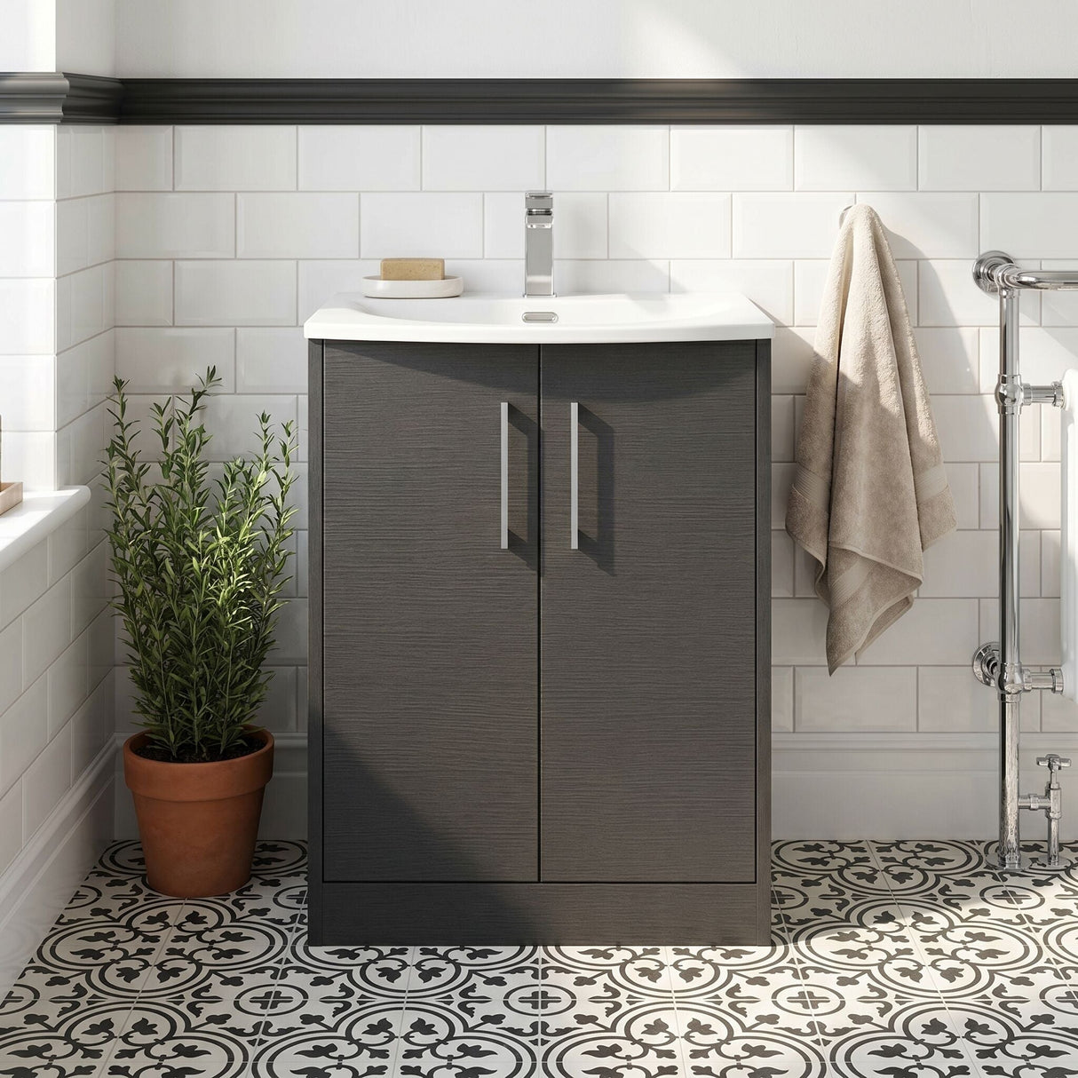 [BFPF2203G] Winshill Contemporary 2 Door Floor Standing Vanity Unit with Curved Basin - Choice of Size and Colour - Silo