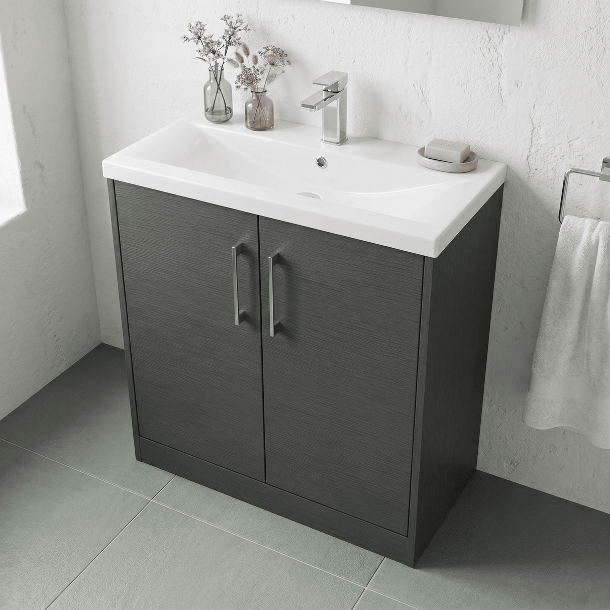 [BFPF2205A] Winshill Contemporary 2 Door Floor Standing Vanity Basin Unit with Mid-Edge Basin, Choice of Size and Colour