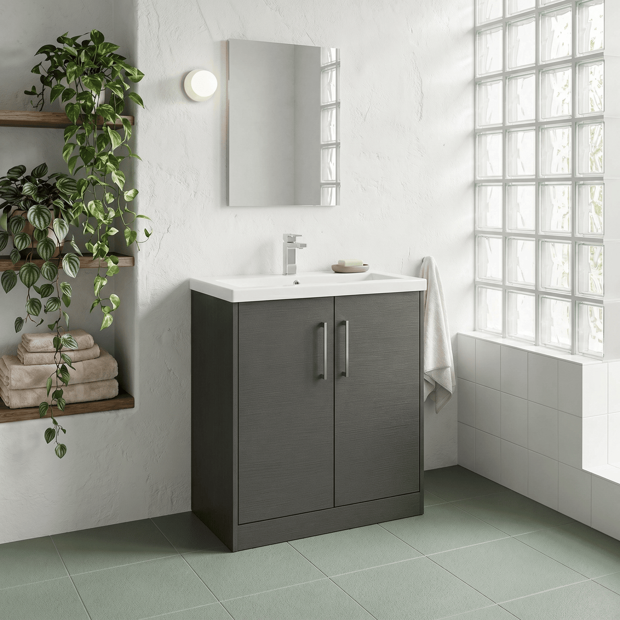 [BFPF2205A] Winshill Contemporary 2 Door Floor Standing Vanity Basin Unit with Mid-Edge Basin, Choice of Size and Colour
