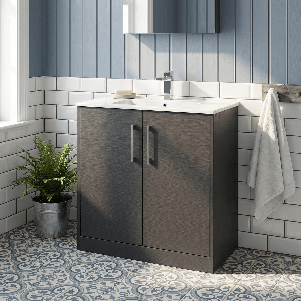 [BFPF2205B] Winshill Contemporary 2 Door Floor Standing Vanity Unit with Minimalist Basin - Choice of Size and Colour