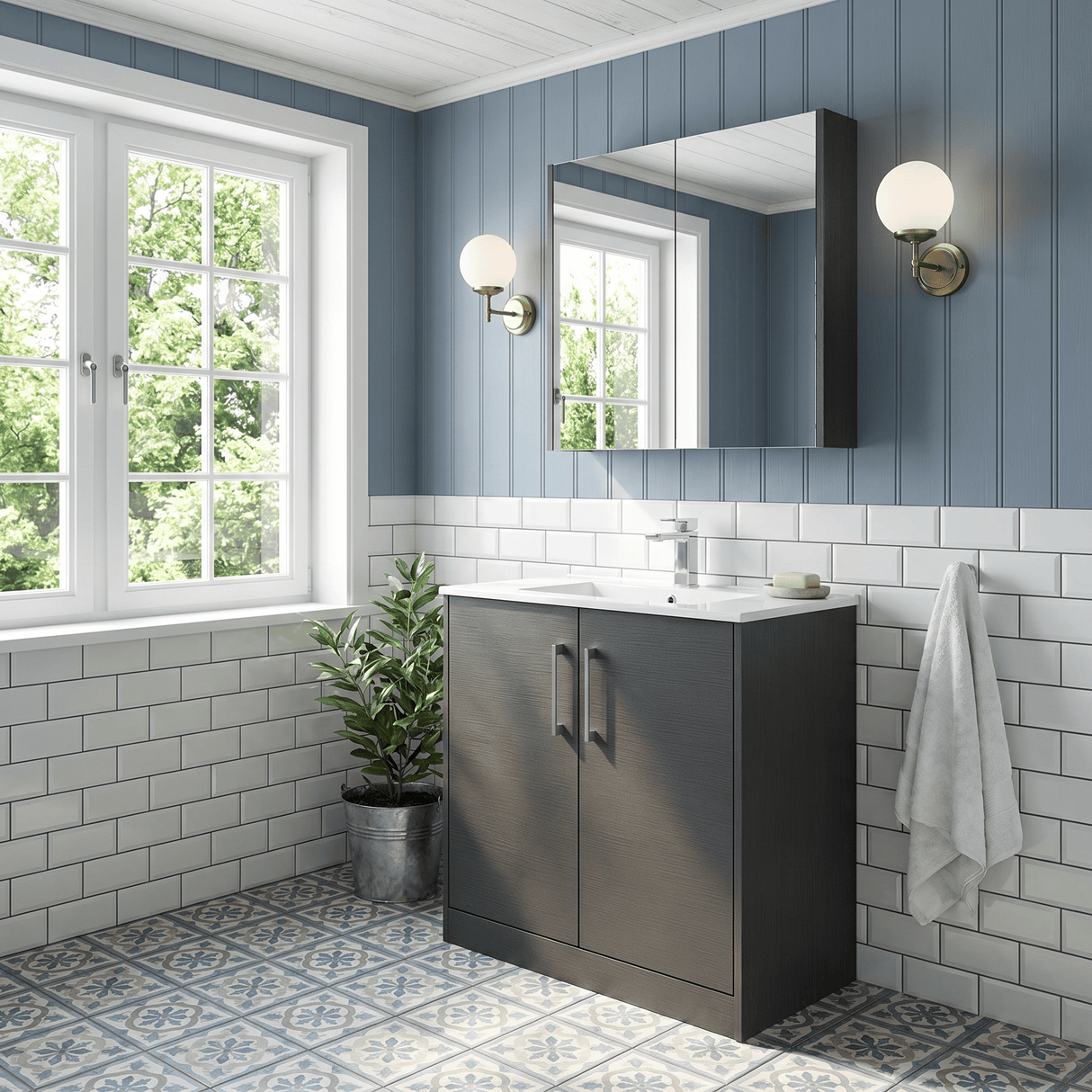 [BFPF2205B] Winshill Contemporary 2 Door Floor Standing Vanity Unit with Minimalist Basin - Choice of Size and Colour