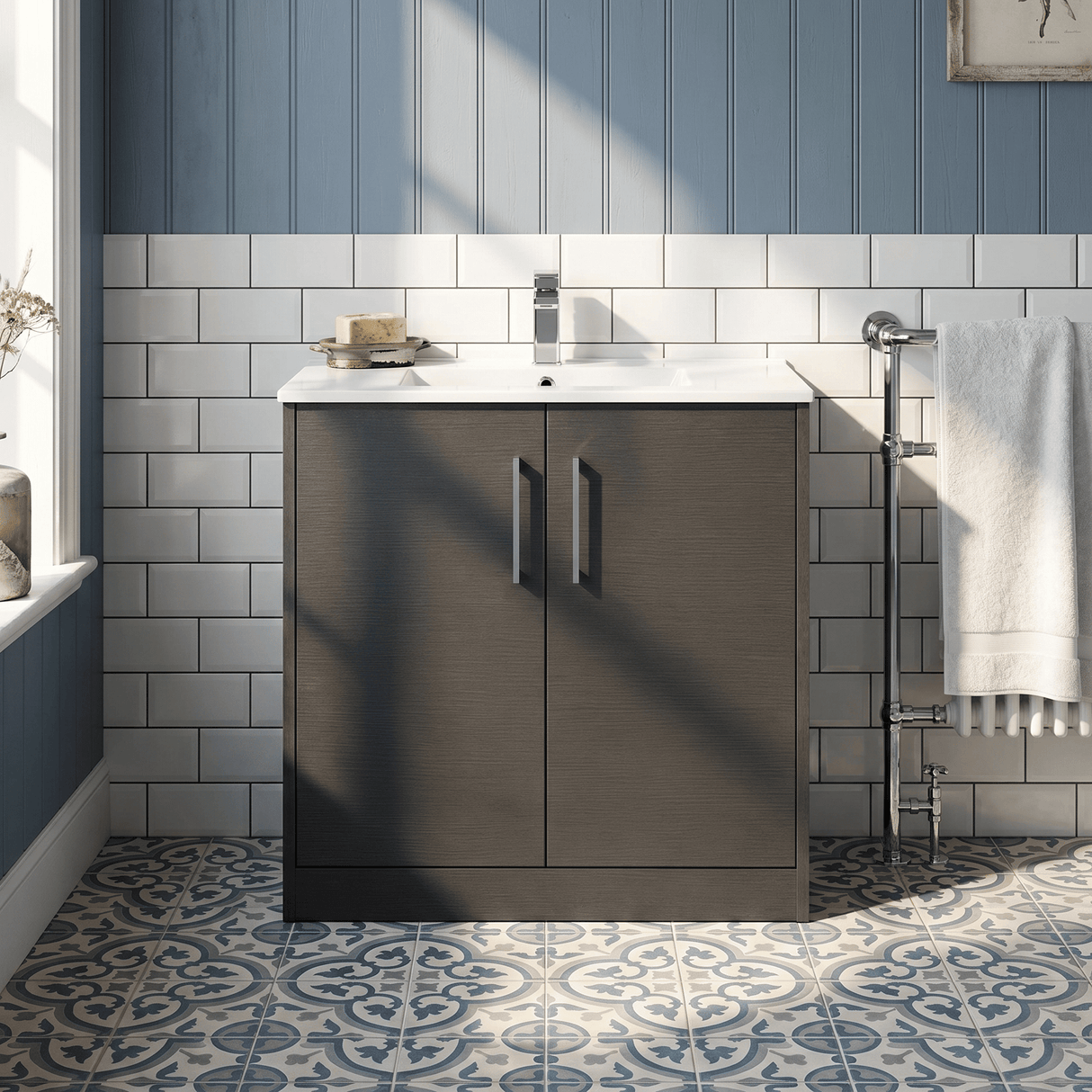 [BFPF2205B] Winshill Contemporary 2 Door Floor Standing Vanity Unit with Minimalist Basin - Choice of Size and Colour - Silo