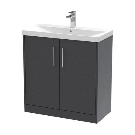 [BFPF2205D] Winshill Contemporary 2 Door Floor Standing Vanity Unit with Thin Edge Basin, Woodgrain Dark Grey, 800mm - Cutout