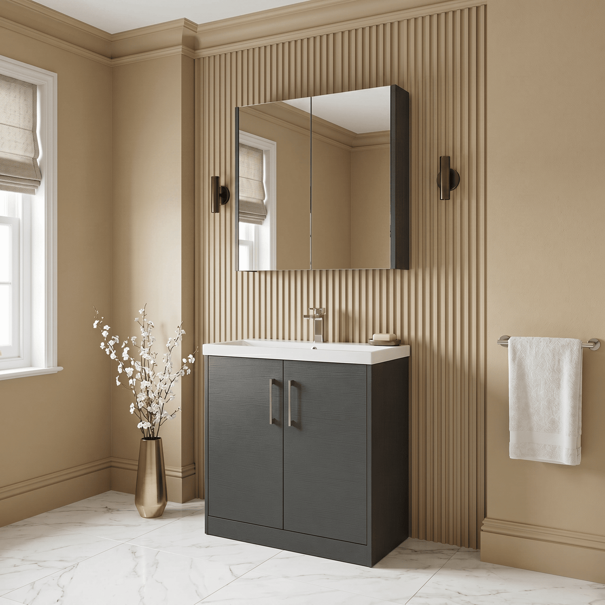 [BFPF2205D] Winshill Contemporary 2 Door Floor Standing Vanity Unit with Thin Edge Basin - Choice of Size and Colour