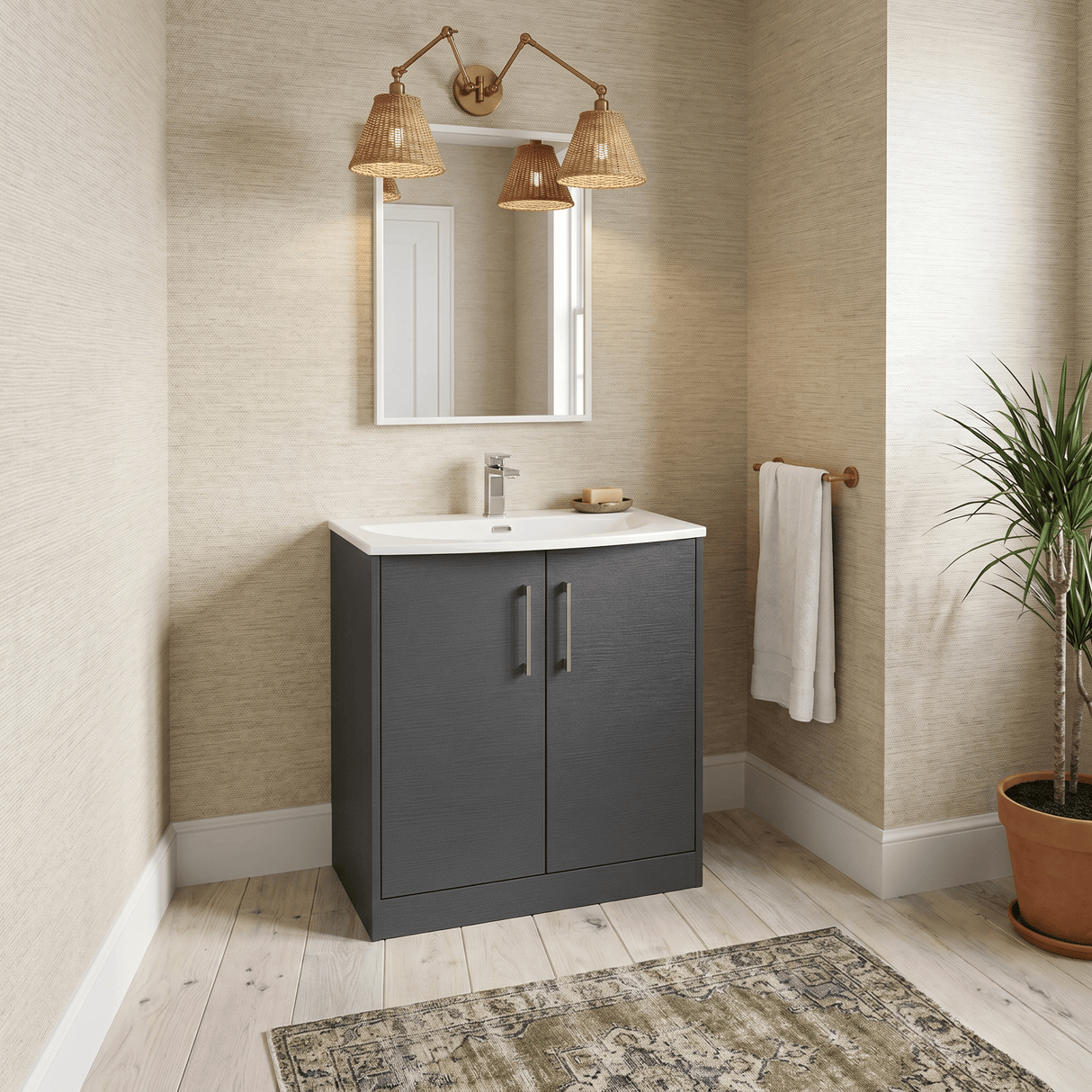 [BFPF2205G] Winshill Contemporary 2 Door Floor Standing Vanity Unit with Curved Basin - Choice of Size and Colour
