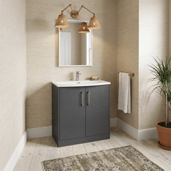 [BFPF2205G] Winshill Contemporary 2 Door Floor Standing Vanity Unit with Curved Basin - Choice of Size and Colour