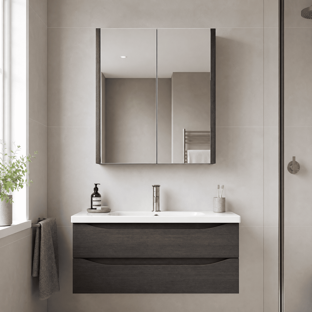[BFPF2217] Winshill Wall Hung Mirror Cabinet Unit, 600mm, Choice of Colour