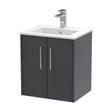 [BFPF2221B] Winshill Contemporary 2 Door Wall Hung Vanity Unit with Minimalist Basin, Woodgrain Dark Grey, 500mm - Cutout
