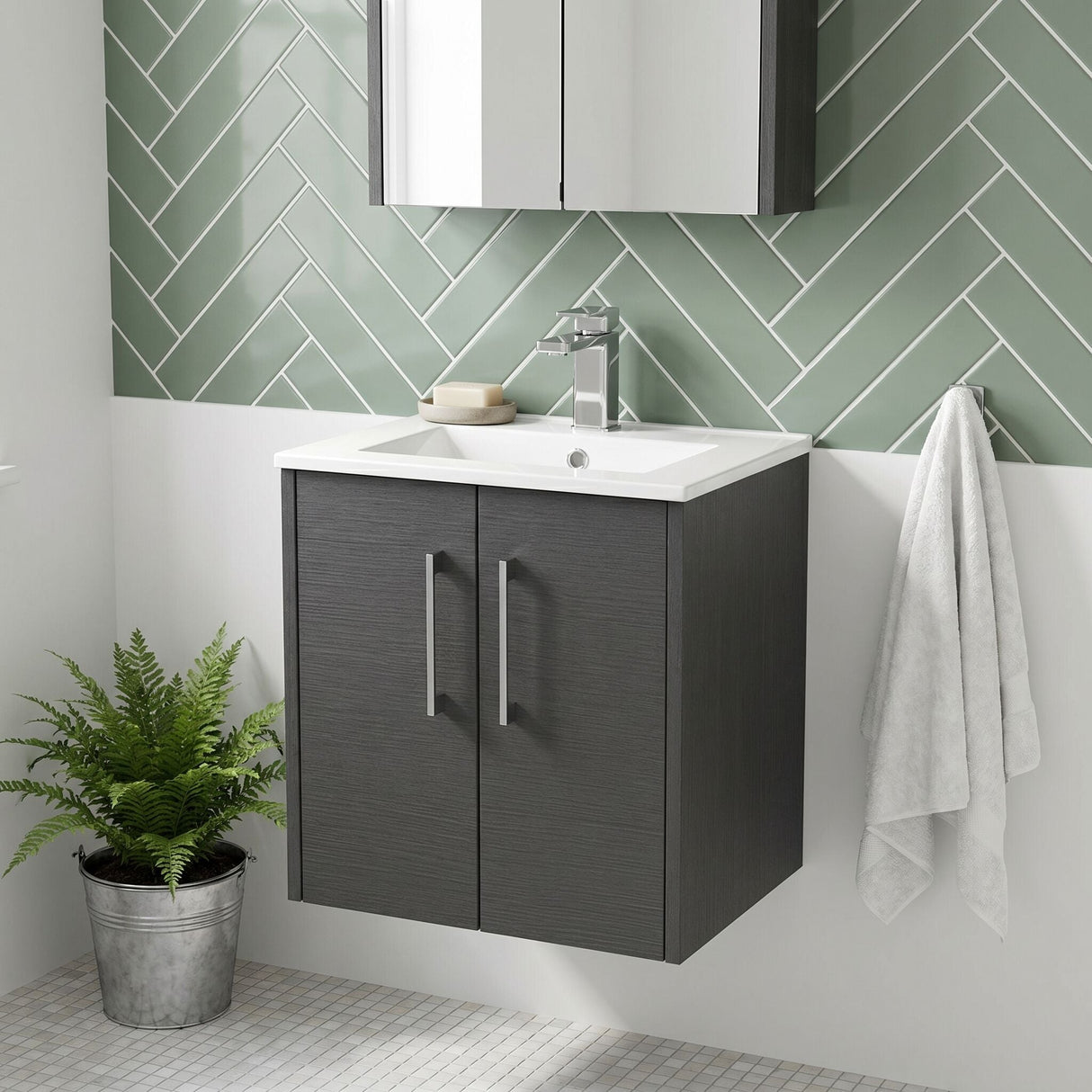 [BFPF2221B] Winshill Contemporary 2 Door Wall Hung Vanity Unit with Minimalist Basin - Choice of Size and Colour