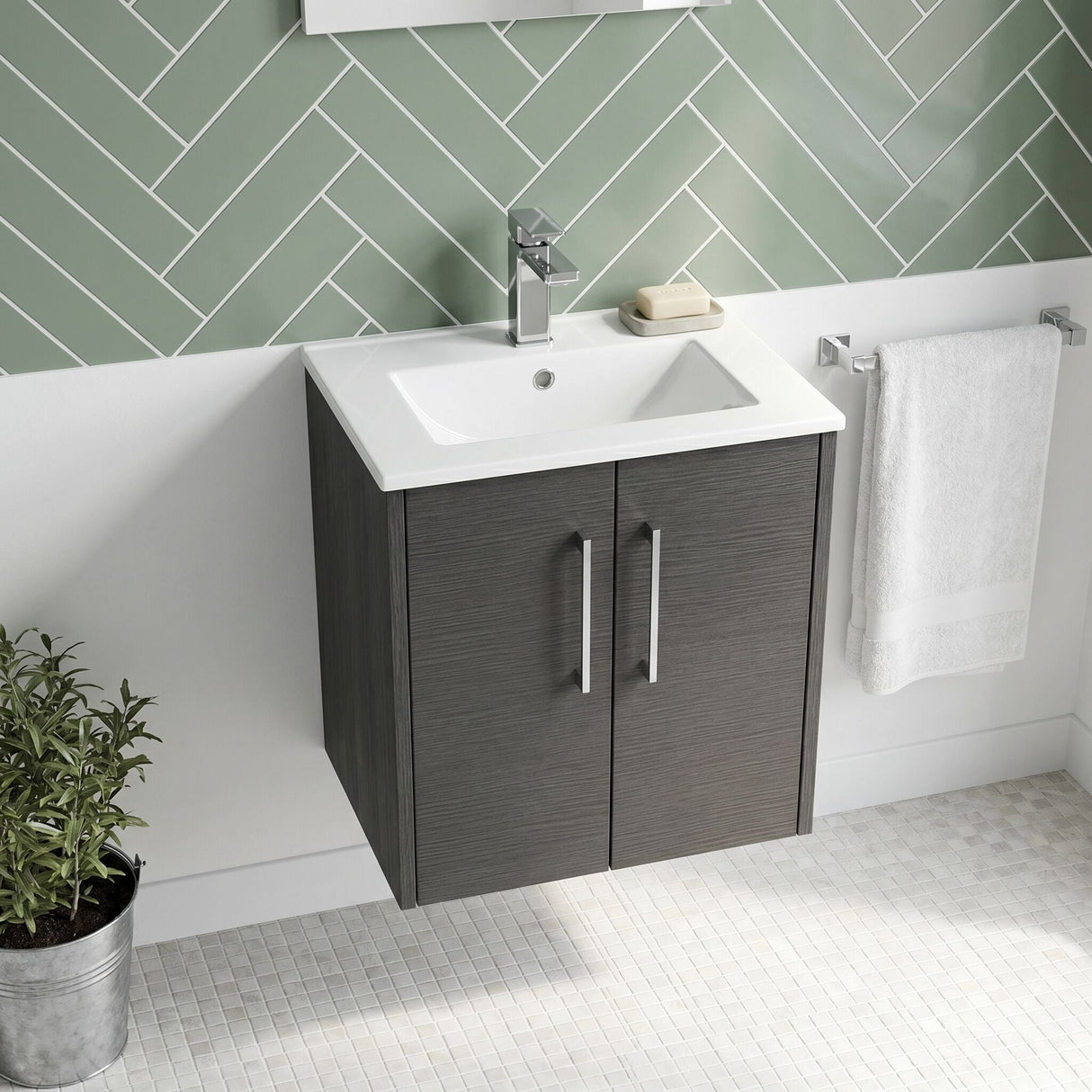 [BFPF2221B] Winshill Contemporary 2 Door Wall Hung Vanity Unit with Minimalist Basin - Choice of Size and Colour