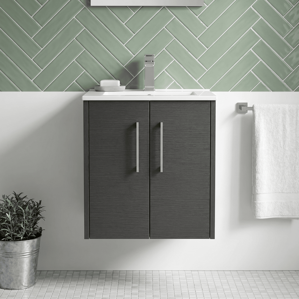 [BFPF2221B] Winshill Contemporary 2 Door Wall Hung Vanity Unit with Minimalist Basin - Choice of Size and Colour - Silo