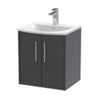[BFPF2221G] Winshill Contemporary 2 Door Wall Hung Vanity Unit with Curved Basin, Woodgrain Dark Grey, 500mm - Cutout