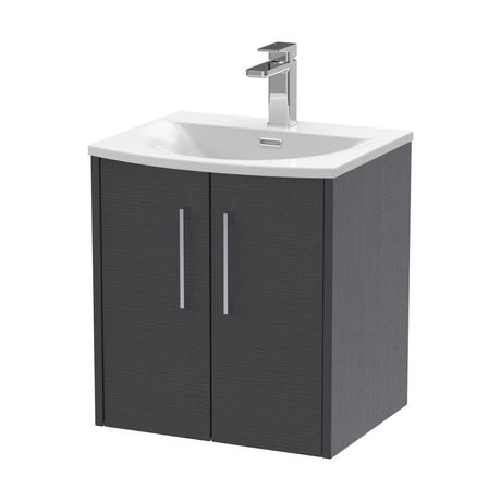 [BFPF2221G] Winshill Contemporary 2 Door Wall Hung Vanity Unit with Curved Basin, Woodgrain Dark Grey, 500mm - Cutout