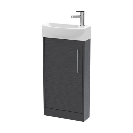 [BFPF2221L] Winshill Contemporary 1 Door Left-Hand Floor Standing Cloakroom Vanity Unit with Basin, Woodgrain Dark Grey, 440mm - Cutout