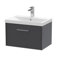 [BFPF2222D] Winshill Contemporary 1 Drawer Wall Hung Vanity Unit with Thin Edge Basin, Woodgrain Dark Grey, 600mm - Cutout