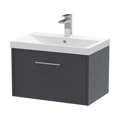 [BFPF2222D] Winshill Contemporary 1 Drawer Wall Hung Vanity Unit with Thin Edge Basin, Woodgrain Dark Grey, 600mm - Cutout