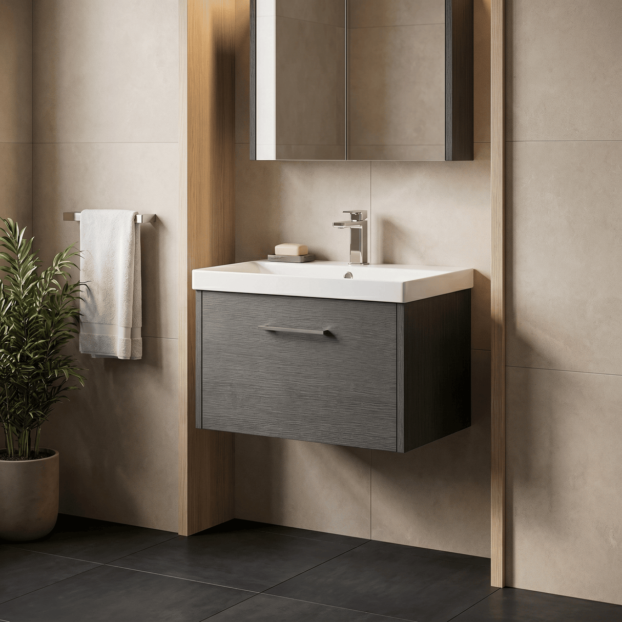 [BFPF2222D] Winshill Contemporary 1 Drawer Wall Hung Vanity Unit with Thin Edge Basin - Choice of Size and Colour