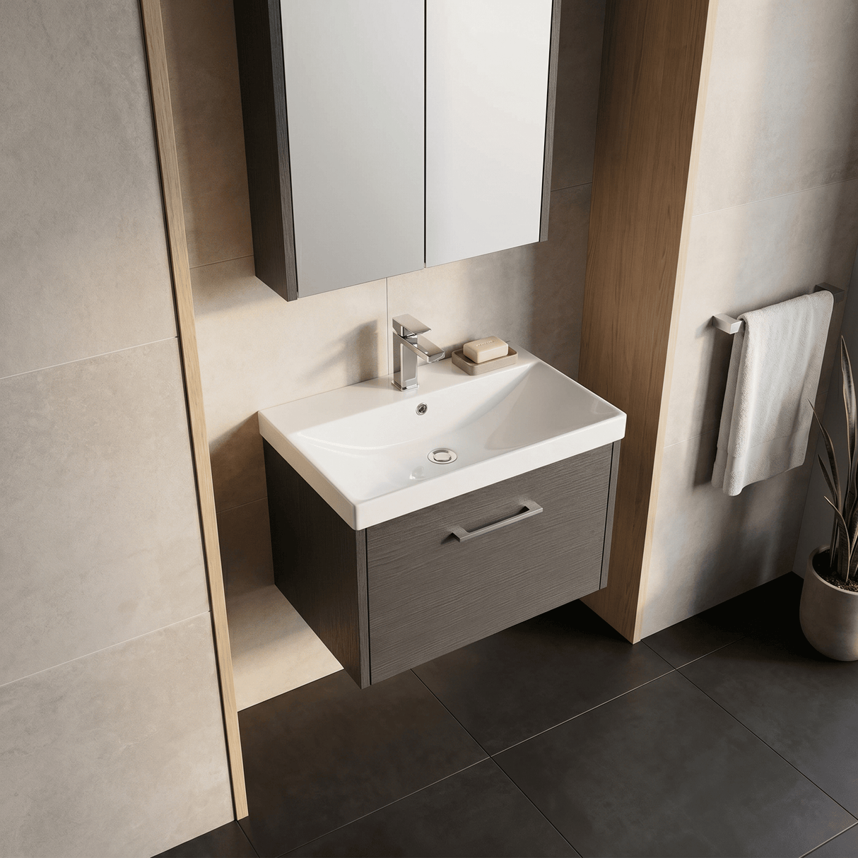 [BFPF2222D] Winshill Contemporary 1 Drawer Wall Hung Vanity Unit with Thin Edge Basin - Choice of Size and Colour