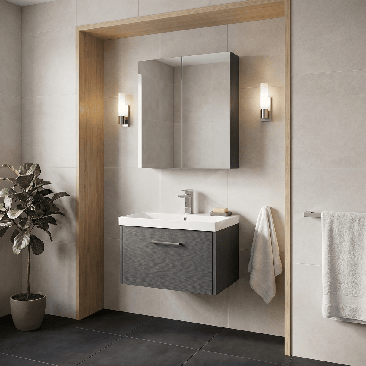 [BFPF2222D] Winshill Contemporary 1 Drawer Wall Hung Vanity Unit with Thin Edge Basin - Choice of Size and Colour