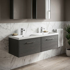 [BFPF2222F] Winshill Contemporary 2 Drawer Wall Hung Vanity Unit with Double Ceramic Basin, 1200mm, Choice of Colour