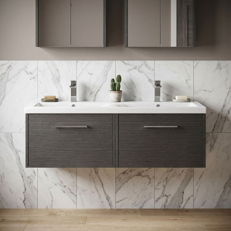 [BFPF2222F] Winshill Contemporary 2 Drawer Wall Hung Vanity Unit with Double Ceramic Basin, 1200mm, Choice of Colour - Silo