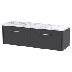 [BFPF2222LCM2] Winshill Contemporary 2 Drawer Wall Hung Vanity Unit with Carrera Marble Laminate Worktop - Choice of Colour - Cutout