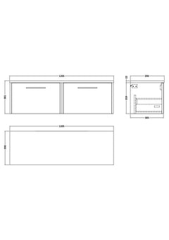 [BFPF2222LCM2] Winshill Contemporary 2 Drawer Wall Hung Vanity Unit with Carrera Marble Laminate Worktop - Choice of Colour - Technical Drawing
