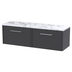 [BFPF2222LCM] Winshill Contemporary 1 Drawer Wall Hung Vanity Unit with Carrera Marble Laminate Worktop - Choice of Size and Colour - Cutout