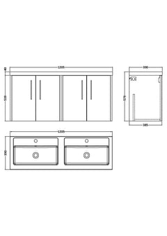 [BFPF2223C] Winshill Contemporary 4 Door 1200mm Wall Hung Vanity Unit with Thin Edge Basin - Choice of Colour - Technical Drawing